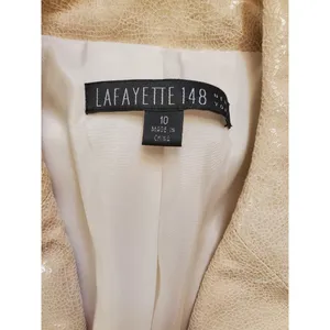 Lafayette 148 Jacket Womens 10 Beige Leather Single‎ Breasted Blazer VTG … thumbnail 6