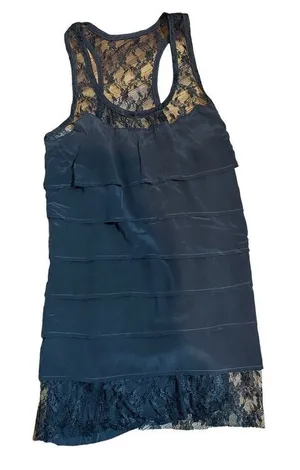 Bailey 44 womens black tiered silk top with lace trim‎ sz S 90s thumbnail 1