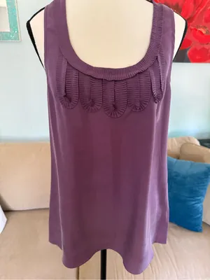 Womens Banana Republic Sleeveless Purple Ruffle Blouse Top Sz M Medium 100% Silk thumbnail 2