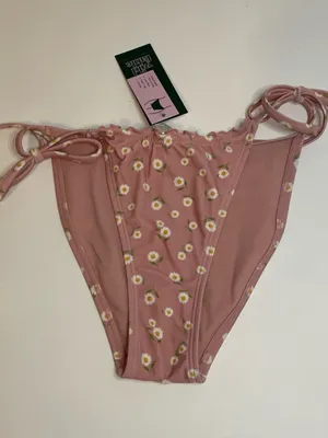 Wild Fable Pink Daisy Side Tie High Leg Low Rise Cheeky Bikini Bottom XS 0-2 New thumbnail 2