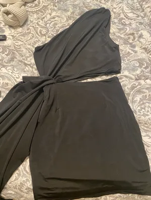 Showpo Black one shoulder drape mini dress thumbnail 4