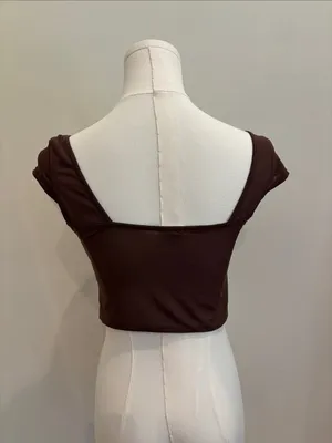 Garage Corset Top Brown Sheer Cap Sleeve Small thumbnail 2