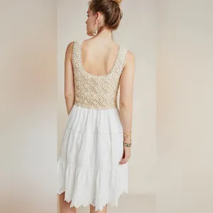 ANTHROPOLOGIE Beckett Crochet Beige Sleeveless Eyelet Midi Dress thumbnail 2