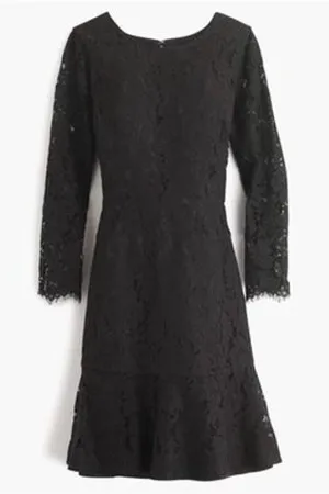 J.Crew Womens Black Floral Lace Long Sleeve Fit and Flare Dress Size 00 thumbnail 1