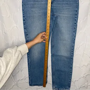 Zara High Waisted Straight Leg Classic Blue Denim Jeans Size 10 Light Wash thumbnail 3