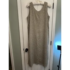 Reversible Maxi Dress L XL Floral Polka Dots Sleeveless Side Slits Tan Gray Mult thumbnail 7