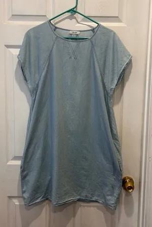 Mod Ref Women's Light‎ Blue Tencel Casual Short Sleeve Mini Dress Large Pockets thumbnail 1