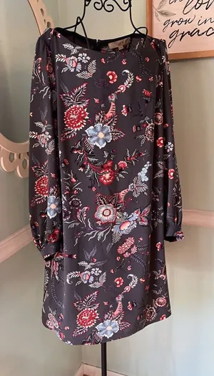 Ann Taylor‎ LOFT Nouveau Garden Cuffed Shirtdress 8 paisley gray Coastal Grey thumbnail 1