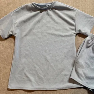 Unbranded Light Blue Ribbed 2 Piece‎ Lounge Set Size S Short Sleeve Tee Shorts thumbnail 4