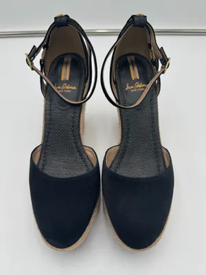 Sam Edelman Black Suede Espadrille Wedge Heels Size 8 Ankle Strap Platform thumbnail 2