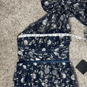 Lulus Whimsical Allure Navy Mesh Embroidered One-Shoulder Maxi Dress XS NWT thumbnail 9