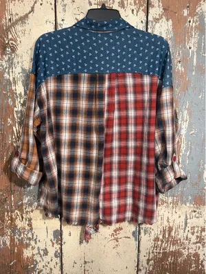 Entro Fall Plaid Mix Print Button Down oversized Shirt, Womens size small thumbnail 5