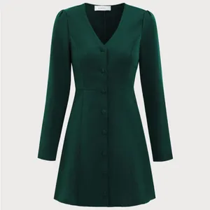 Rihoas The Green V Neck Button Shirt Mini Dress thumbnail 7
