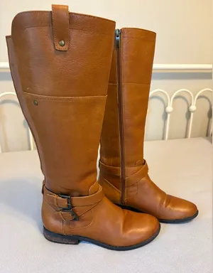 Marc Fisher Brown Leather Riding Boots Buckle Tall Size 7 thumbnail 1