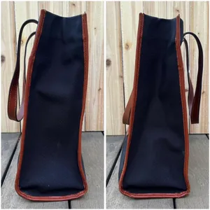 Black Dooney & Bourke Tote Shoulder Bag w/ Tan Leather Trim Leather Logo Patch thumbnail 4