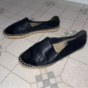 Tory Burch Black Leather Logo Cap Toe Espadrille Flats Women Size 6.5 ColorBlock thumbnail 5