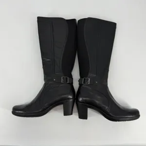 Clarks Womens‎ Black Leather Knee High Boots Square Toe Block Heel Size 8M thumbnail 5