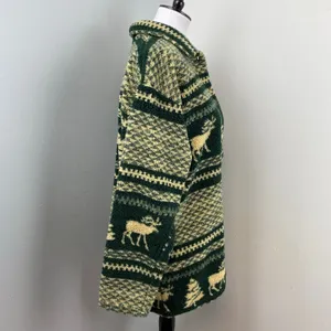 Vintage 90s Womens Fair Isle Moose Christmas Fleece Shirt Jacket Shacket Medium thumbnail 4