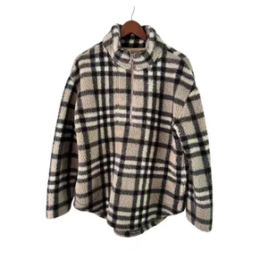 Koolaburra‎ by UGG Plaid Fleece Pullover Quarter Zip Jacket Women's Medium Tan thumbnail 2