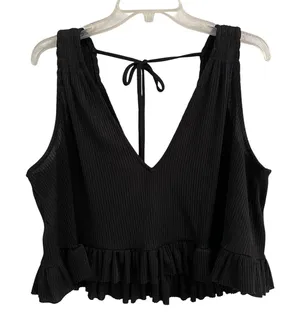 Free People No Excuses Ruffle Ribbed Crop Top Women's S Black Grunge WhimsyGoth‎ thumbnail 1