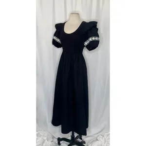 NWT!! CLEOBELLA‎ Selma Midi Dress Embroidered Black Ruffle Puff Sleeves X-Small thumbnail 6