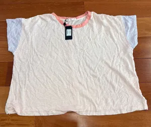 NWT Rag & Bone Payton Tee Womens Pink‎ Cloud Linen Colorblock Short Sleeve Top L thumbnail 1