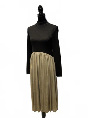 NWT Zara Black Turtleneck Knit Top Taupe Pleated Midi Dress Mixed Media Size M thumbnail 3