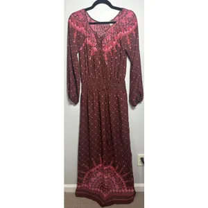 Chelsea‎ & Violet Small Womens Maxi Dress Long Sleeve Burgundy Boho Peasant thumbnail 12