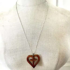 Heart Cross Wood Pendant necklace thumbnail 3