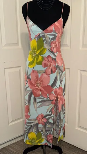 Lovely Day Floral Midi Dress in Pink and Yellow thumbnail 1