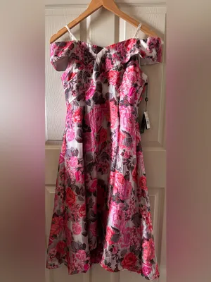 Adrianna Papell Floral Jacquard Shoulder Midi Dress Sz 6 Autumn Wedding Guest thumbnail 10