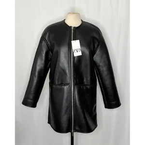 NWT!! ZARA ZW Collection Double Faced Coat Jacket Black Fleece Lining Small thumbnail 2