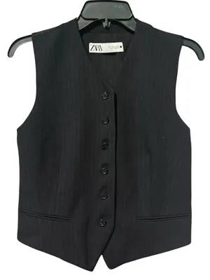 ZARA Pinstripe Vest S 17.5” p2p Black thumbnail 2