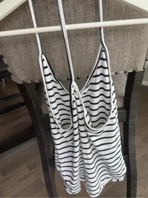 Women’s Striped White & Black Spaghetti Strap Tank Top thumbnail 3