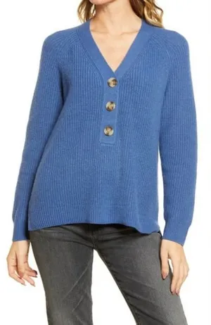Madewell Blue‎ Ribbed Henley Sweater Size Small thumbnail 1