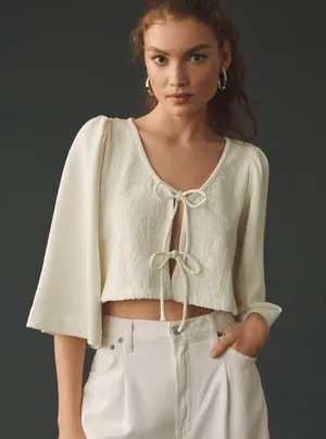 Anthropologie NWT  Sequin Tie Front Top thumbnail 2