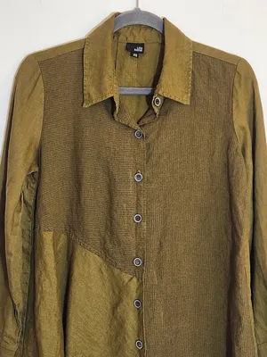 Lisa Bayne Olive Green Linen Asymmetrical Hem Tunic Size XS thumbnail 2
