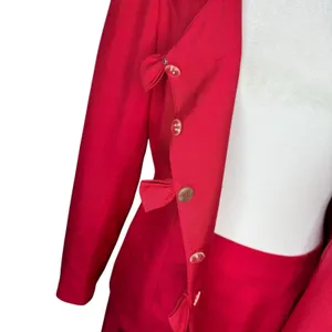 Vintage 90s Liz Claiborne 100% Silk Red Skirt Suit Set Bow Embroidery Size 6‎ thumbnail 7