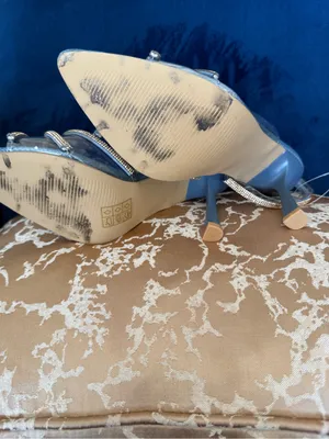 Blue Jeweled Slingback Heels with Rhinestone Trim thumbnail 4
