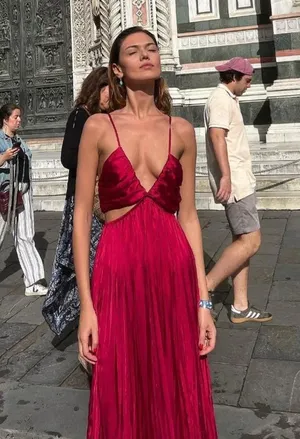 Zara dress maxi boho pleated satin flowy summer vacation wedding evening thumbnail 1