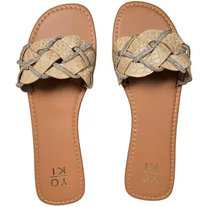 Yoki Alabama Women's Braided Rhinestone Flat Sandals in Beige‎ 9 NIB thumbnail 1