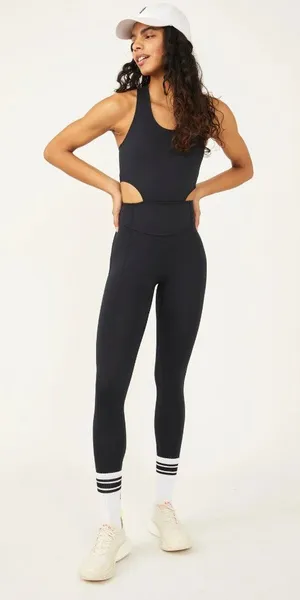 FREE PEOPLE Movement Back It Up Black Cutout Bodysuit Jumpsuit Sz M NEW NWOT thumbnail 1