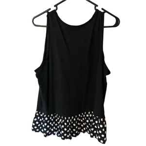 Disney Parks Embroidered Minnie Mouse Black White Polka Dot Tank w Ruffled Hem L thumbnail 5