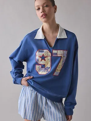 Urban Outfitters BDG Captain 97 Applique Graphic Long Sleeve Rugby Pullover thumbnail 1