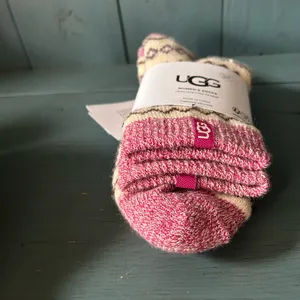 UGG Cream & Pink Fair Isle Wool-Blend Casual Socks (New) thumbnail 7