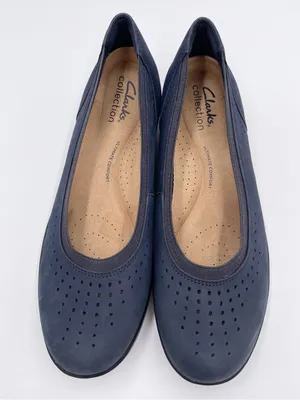 Clarks Collection Suttyn Kaylie Slip-On Shoes Size 7 Navy Blue Nubuck Leather thumbnail 2