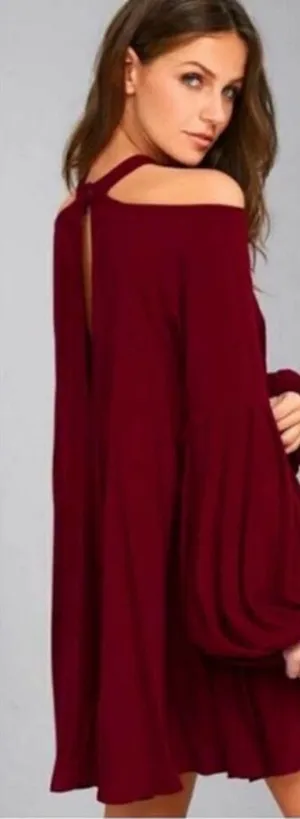 Free People Small‎ Burgundy Drift Away Tunic Dress Cold Shoulder Whimsigoth thumbnail 1