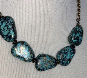 Turquoise and Gold Color Stone Necklace thumbnail 1