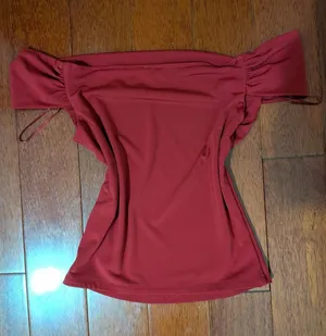 Garage Off-Shoulder Top in Burgundy Red thumbnail 1
