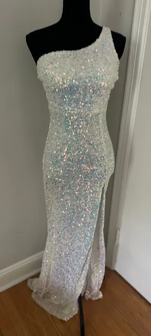 Windsor Y2K style Glam Iridescent Sequin One Shoulder Hoco formal Gown SzXS thumbnail 1